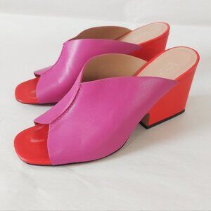 Lewit Amalia Open Toe Square Toe Mule 37 Chunky Comfort Block Heel Slide Slip-on